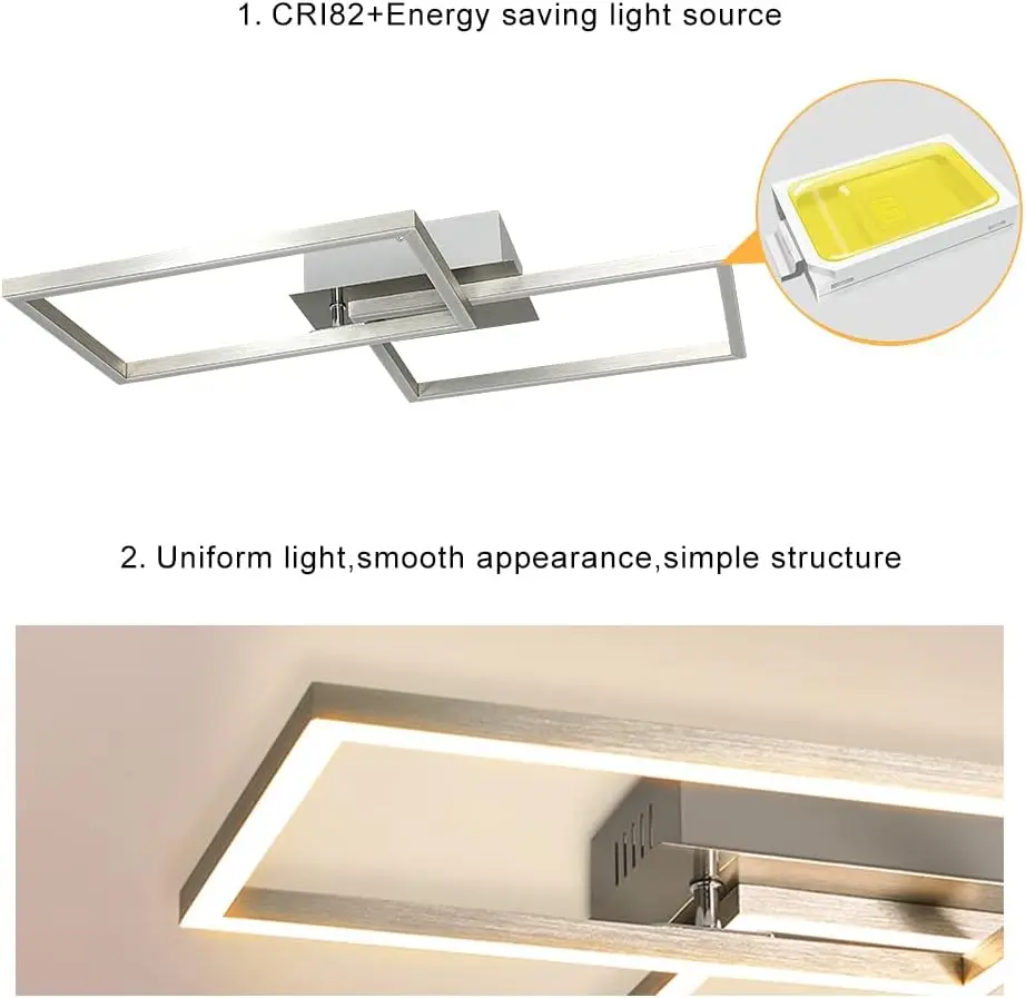Depuley-Plafonnier LED Moderne à Intensité Réglable, 2 Ampoules avec Télécommande, Cadre Pivotant en Métal Chromé Blanc, 30 W