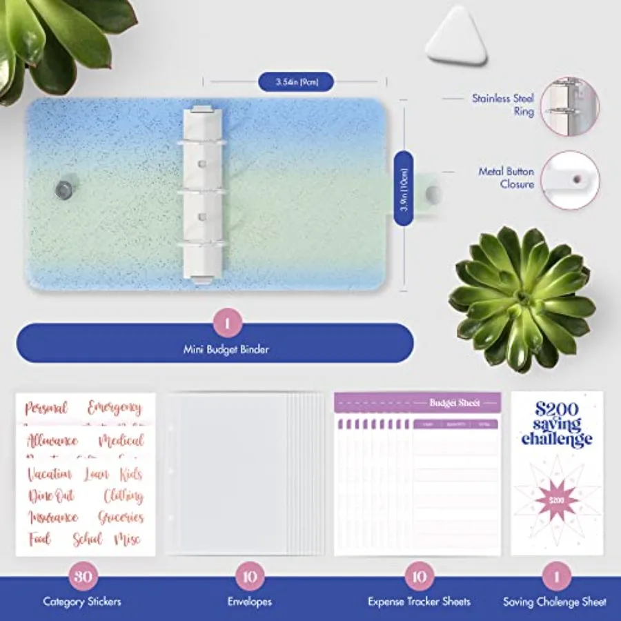 Mini Binder with Cash Envelopes - Cute A8 Wallet, Money Organizer, 3 Ring Binder, Clear Budgeting Planner for Cash Savings view 3