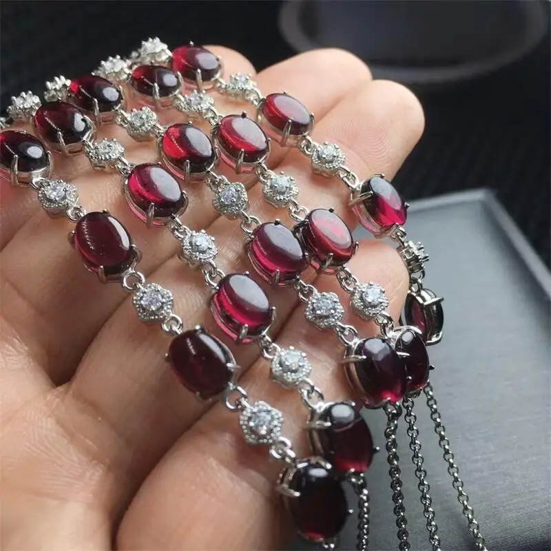 S925 Natural Garnet Bracelet Women Genunie Charm Red Pomegranate Yoga Meditation Bangles Reiki Healing Lovers Gift 1PCS