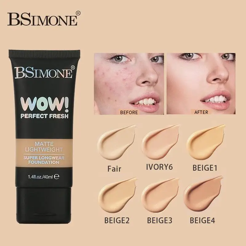 BSIMONE 40ml Matte Foundation Lightweight Super Longwear Hydrating Natural Finish Buildable Coverage Non-Cakey Suitable For Dry