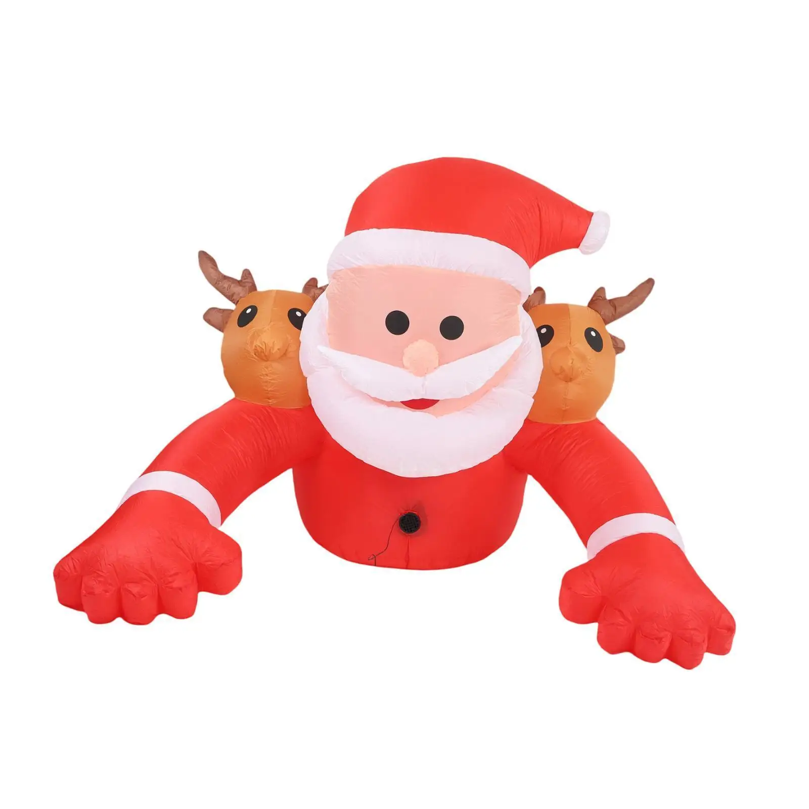 Christmas Inflatable Santa Decorations Funny Xmas Decor with Reindeer Head Photo Props for Garden Outdoor Roof Xmas Porch