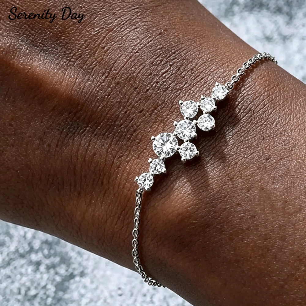 Serenity Full Moissanite Bracelet for Women Gift Sparkling D Color Simple Hand Chain S925 Sterling Silver Girl Bracelet Jewelry