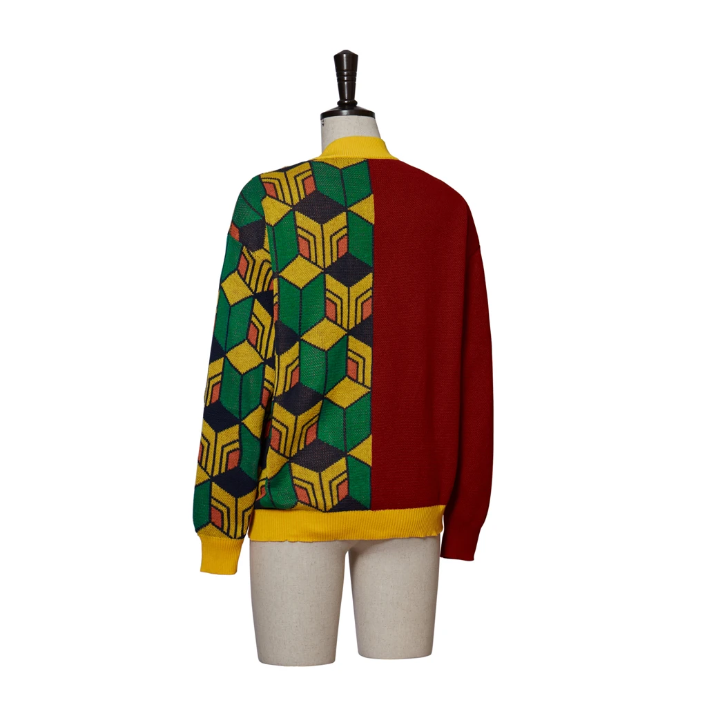 In Stock Kamado Tanjirou Cosplay Costume Unisex Knitted Sweater Warm Cardigan V Neck Sweater Jacket Halloween Costume New Year