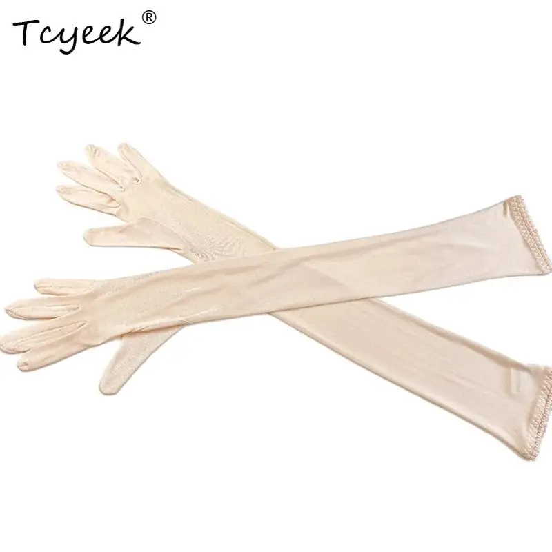 

Tcyeek, элегантные перчатки из 100% натурального шелка, женские велосипедные перчатки для вождения, повседневные тонкие длинные перчатки с пятью пальцами против солнечных ожогов A48570QC