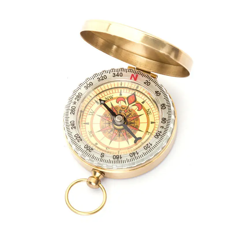 Brass Luminous Compass Pocket Watch Style With Lid Portable Outdoor Compass for Hiking Camping Travel Navigation