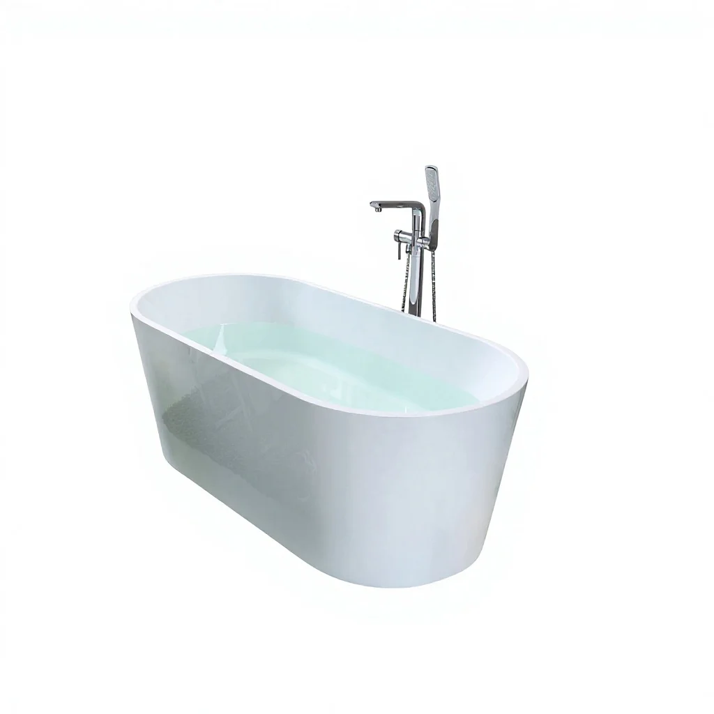 Acrylic Freestanding Modern Soaking White Bathroom Bathtub with Drainer and Faucet Included 1.5m Length Hotel Use