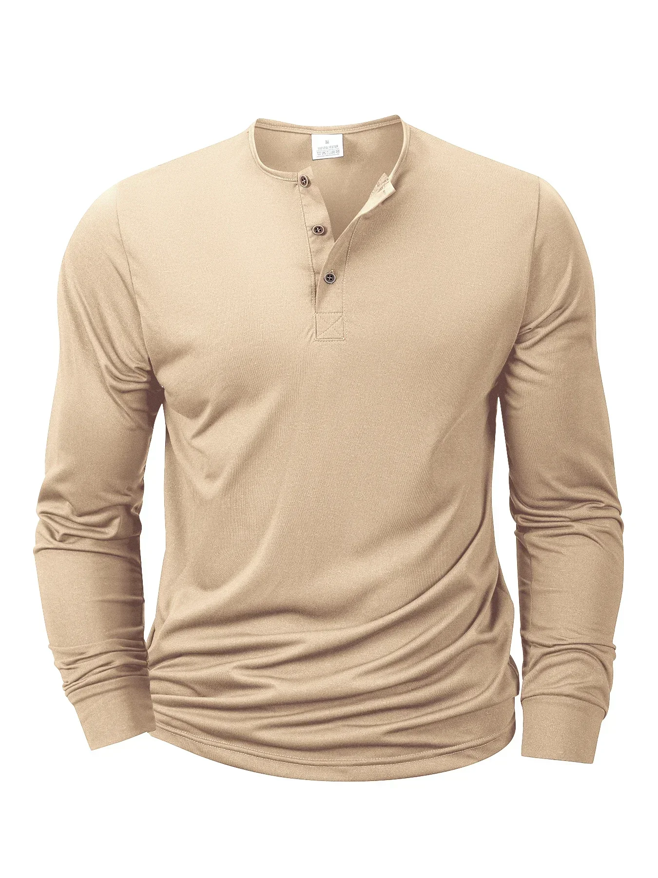 Men Long Sleeved T-shirt Slim Fit Bottoming Shirt Fitness Tops Tees Button Henley Neck Casual Cozy Tshirt image 3