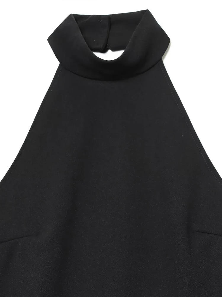 النمط الأوروبي والأمريكي الخريف موضة جديدة مثير الملابس النسائية السوداء ضئيلة عارية الذراعين الدانتيل الرسن الرقبة الأعلى