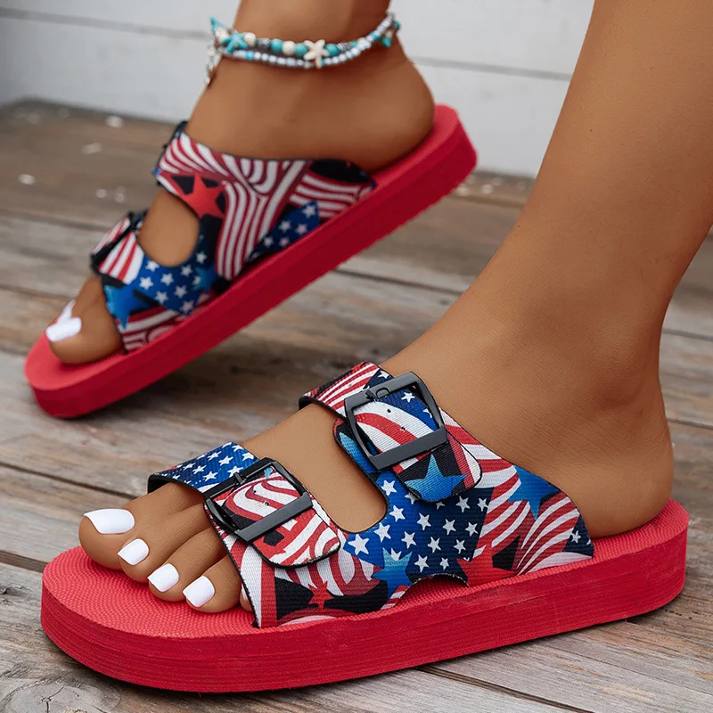 

2024 Spring/Summer New Large Solid Double breasted Comfortable European and American Casual Women's Sandals