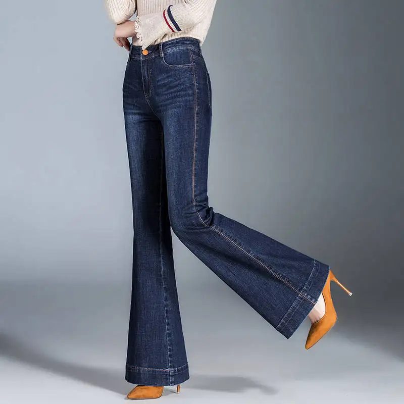 Autumn Winter High Waist Flare Pants For Women Korean Wide Leg Jeans New Large Size Female Denim Trousers Temperament Jeans Pant