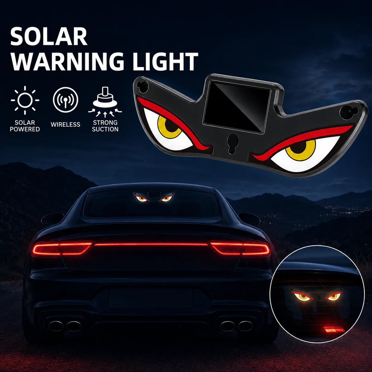 Cool DEMON EYE Ambient Light Solar Powered Breathing Neon Light Car Decoration Rear Windshield Atmosphere Lights Car Accessories 3