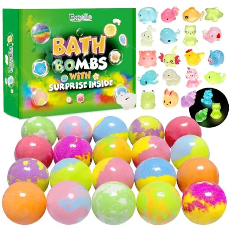 Bath Bombs for with Surprise Toys Inside, 20 Pack Bath Bombs with Glow in The Dark Toys, Natural Handmade Bubble Bath Fizzy Bal