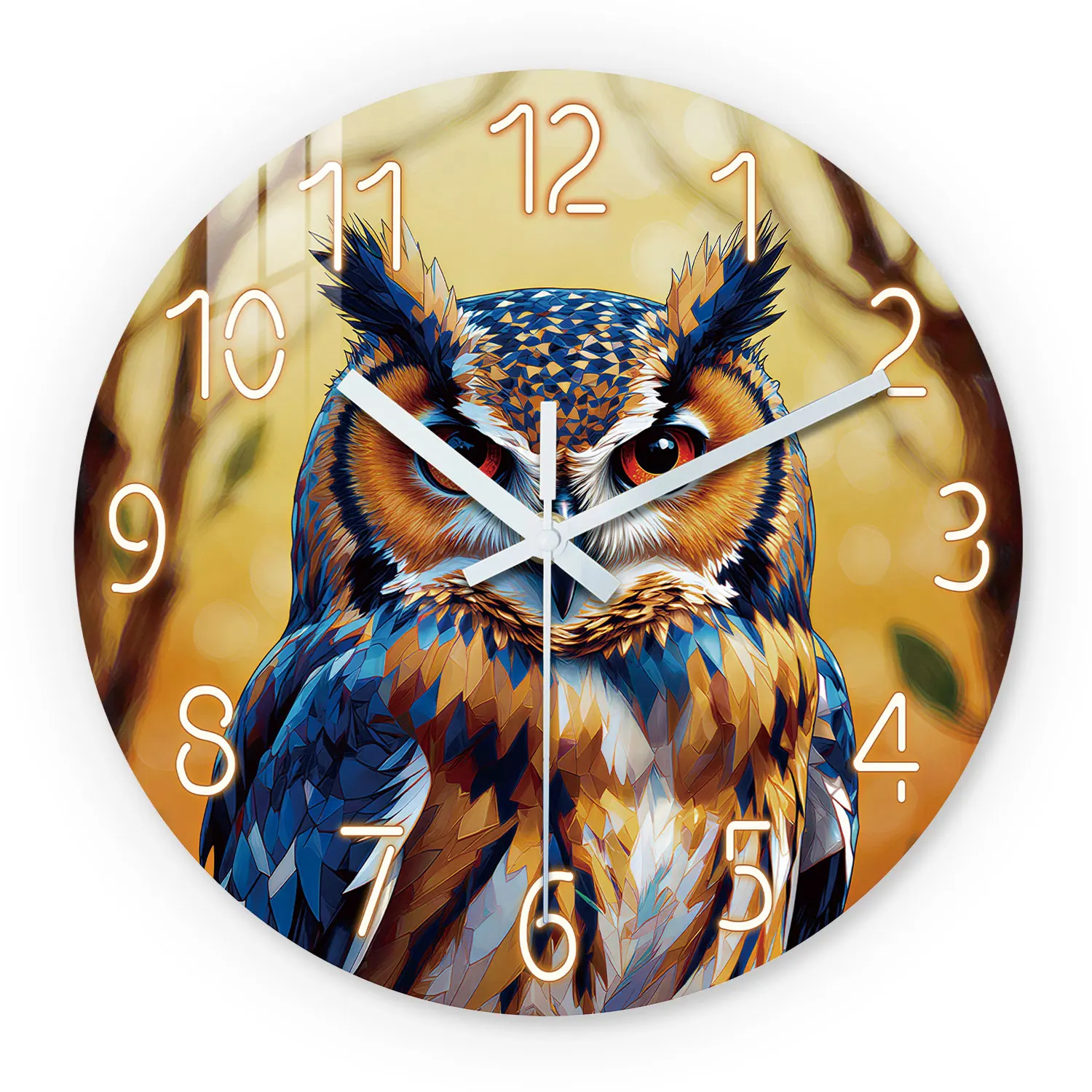 Geometric Line Owl Pattern Wooden Wall Clock, 10-24inch Silent Wall Clocks, Aa Battery Powered, Suitable for Living Room, Bedroom, Office, (Battery Not Included), Mother's Day, Easter, April Fool's Day