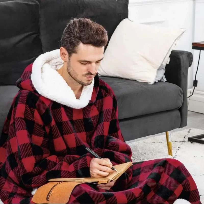 2024 Super Long Flannel Blanket with Sleeves Winter Hoodies Sweatshirt Women Men Pullover Fleece Giant TV Blanket Oversized New