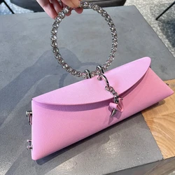 JIOMAY pochette borsa di design di lusso per donna 2023 con catena manico ad anello in metallo borsa a tracolla con strass in pelle PU