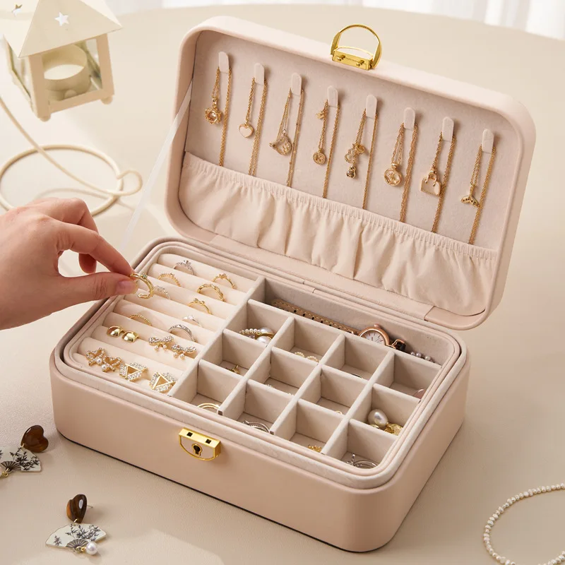 

Jewelry Organizer Box Large Capacity Multi Layer Storage Case PU Leather Holder for Necklace Ring Home Use Space Saving able