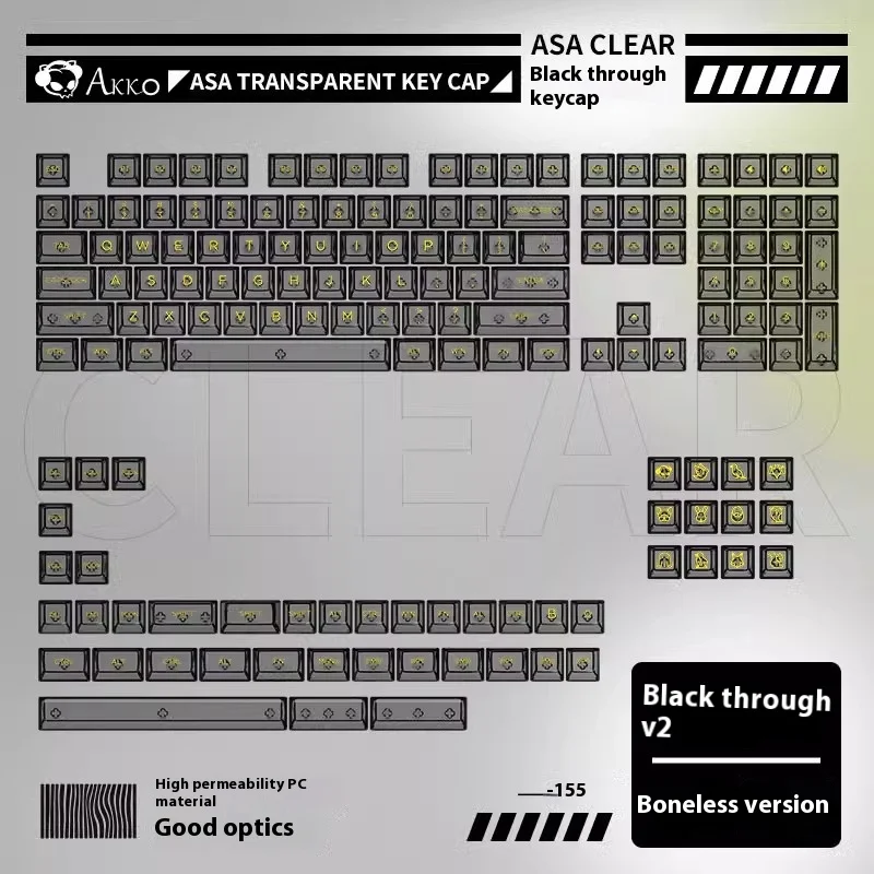 Imagem -04 - Akko Teclas Transparentes Sensação de Cubo de Gelo Conjunto Completo de Altura Asa Teclas de Teclado Mecânico Translúcidas e Desossadas de 155 Teclas