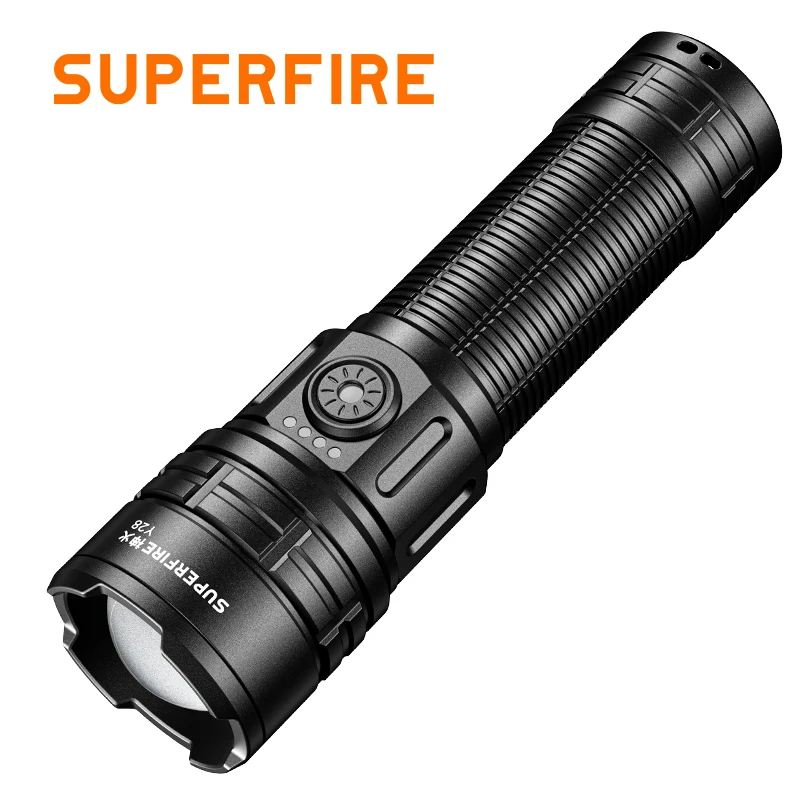 

2024 SUPERFIRE Y28 LED Flashlight Porable Zoom Torch 650M Long Range Waterproof USB-C Rechargeable for Camping Fishing Light