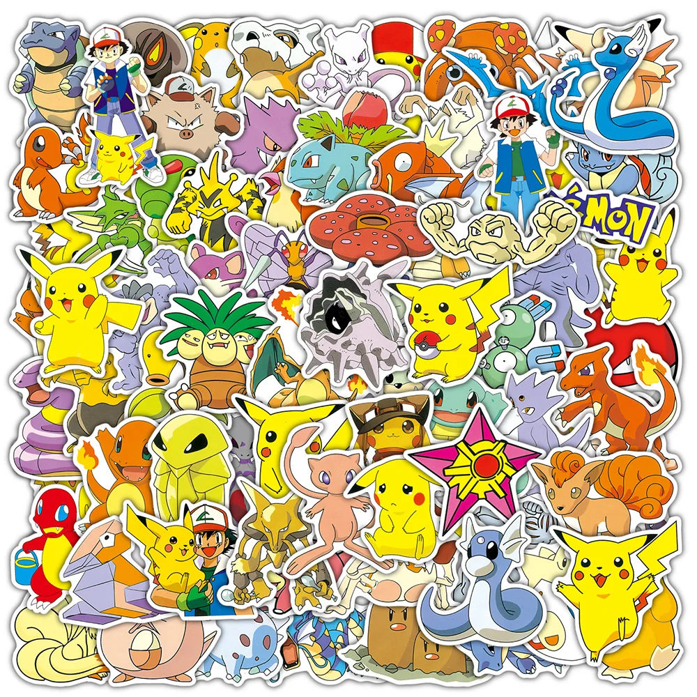 50/80/100pcs Cartoon Pikachu Pokemon Stickers Anime DIY Laptop Skateboard Luggage Phone Waterproof Cute Decals Sticker for Kids