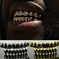 RACHELZ Hip Hop 8/8 Glossy Teeth Grillz Gold Silver Color Tooth Caps Braces Top Bottom Dental Grills For Women Men Jewelry