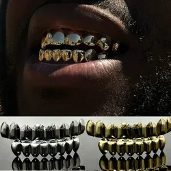 RACHELZ Hip Hop 8/8 Glossy Teeth Grillz Gold Silver Color Tooth Caps Braces Top Bottom Dental Grills For Women Men Jewelry