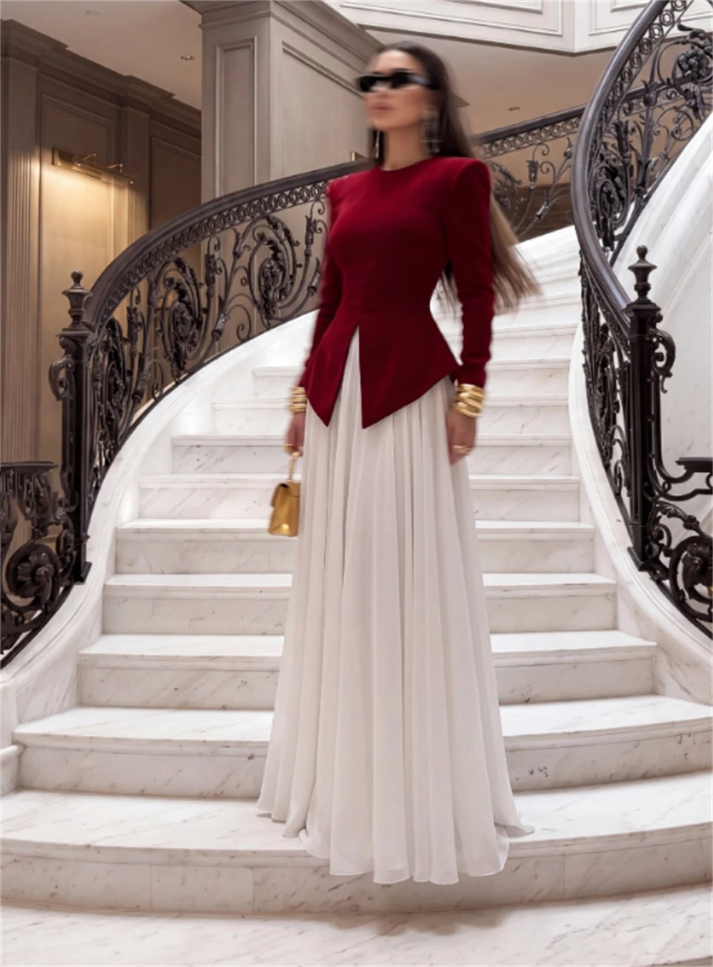 Long Sleeve Evening Dresses Elegant Draped Long Party Prom Dress Women's Formal Evening Gowns vestidos de fiesta elegantes