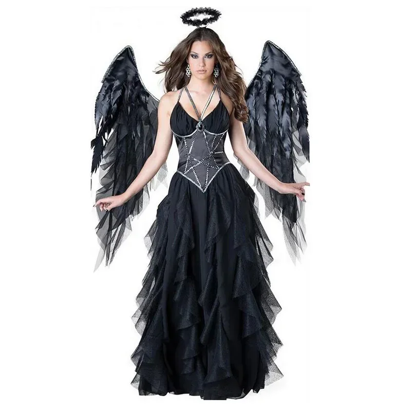 

Black Devil Fallen Angel Anime Cosplay Costume Woman Lolita Dress Halloween Carnival Gothic Sexy Angel Clothes