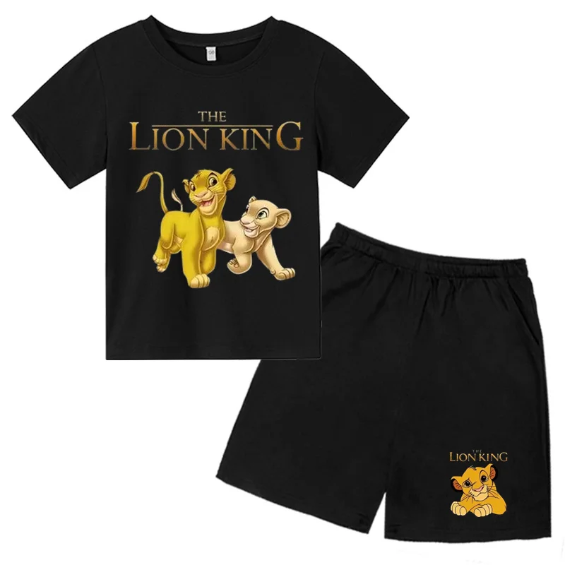 

Kids T-shirt 2-piece set for boys and girls aged 2-12, casual outdoor sports short sleeved+shorts printed lion king Simba anime