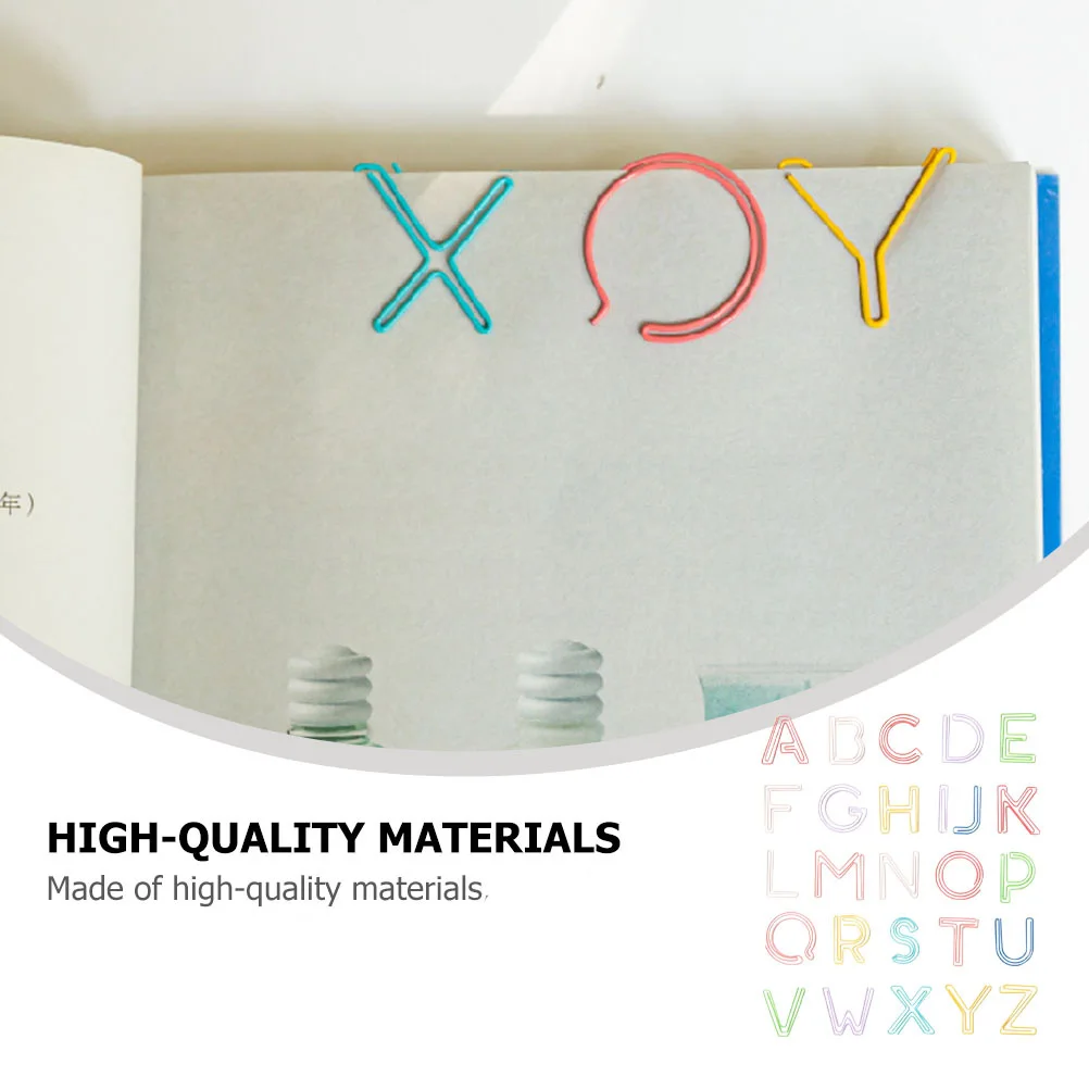 

52 pcs Letter shaped Iron Bookmarks Paper Clips Sturdy Office Supplies Student Stationery Gifts Hold Memos Photos Files