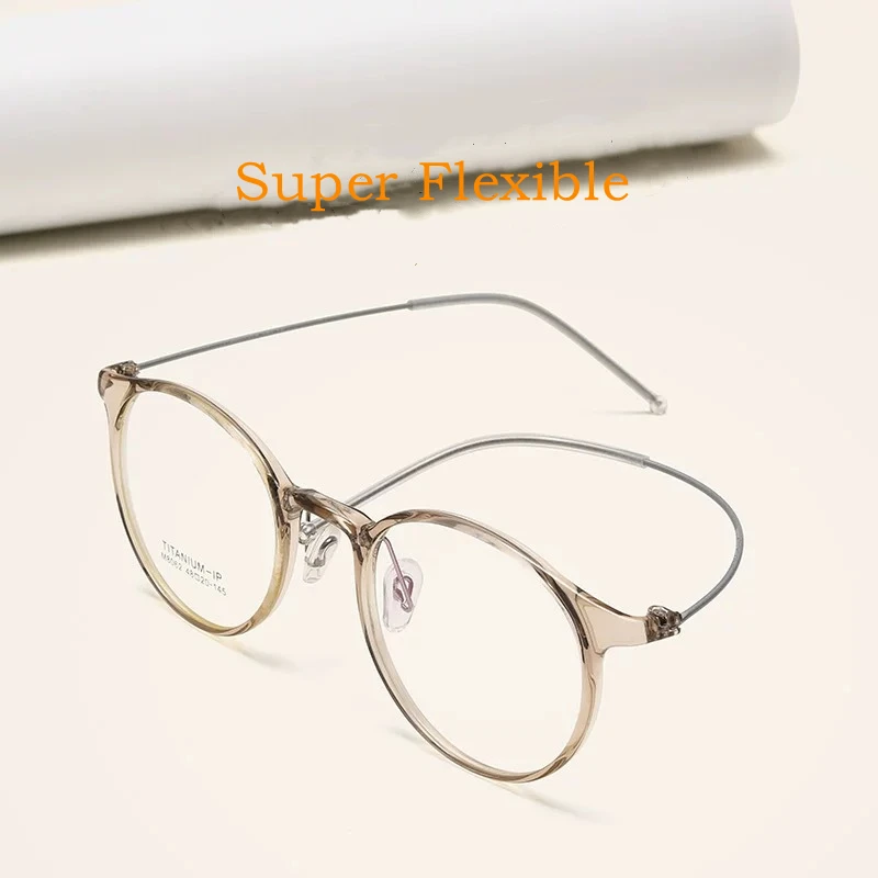 KatKani Fashion Ultra-light TR90 Transparent Eyewear Men Pure Titanium Retro Round Optical Prescription Glasses Frame Women 8062