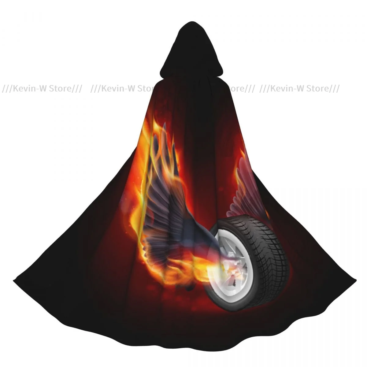 

Wheel With Fire Wings Hooded Cloak Polyester Unisex Witch Cape Costume Accessory