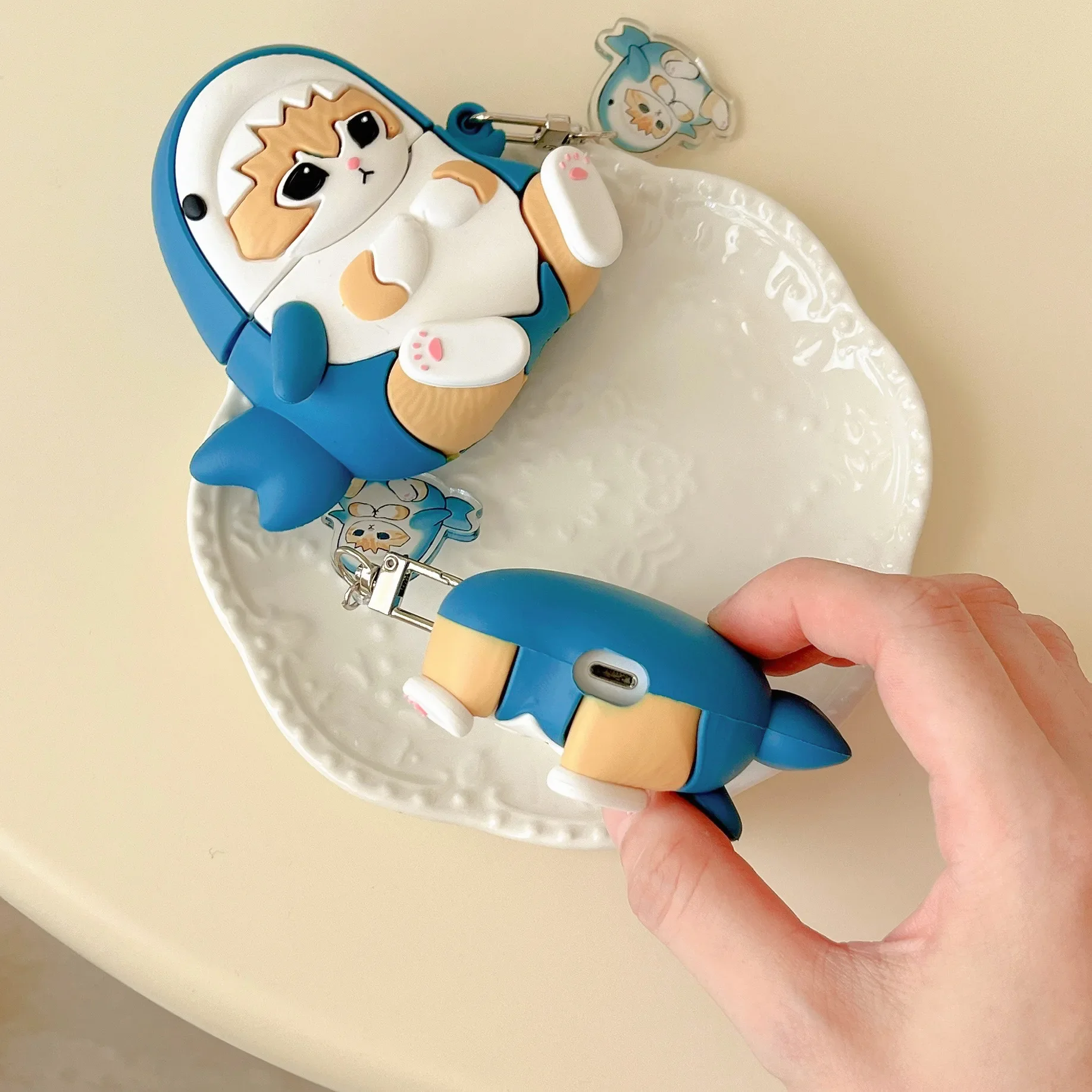 Funda bonita de gato y tiburón para AirPods 4, Airpod 1, 2, 3 Pro Pro2, auriculares Bluetooth, caja de carga, funda protectora para auriculares