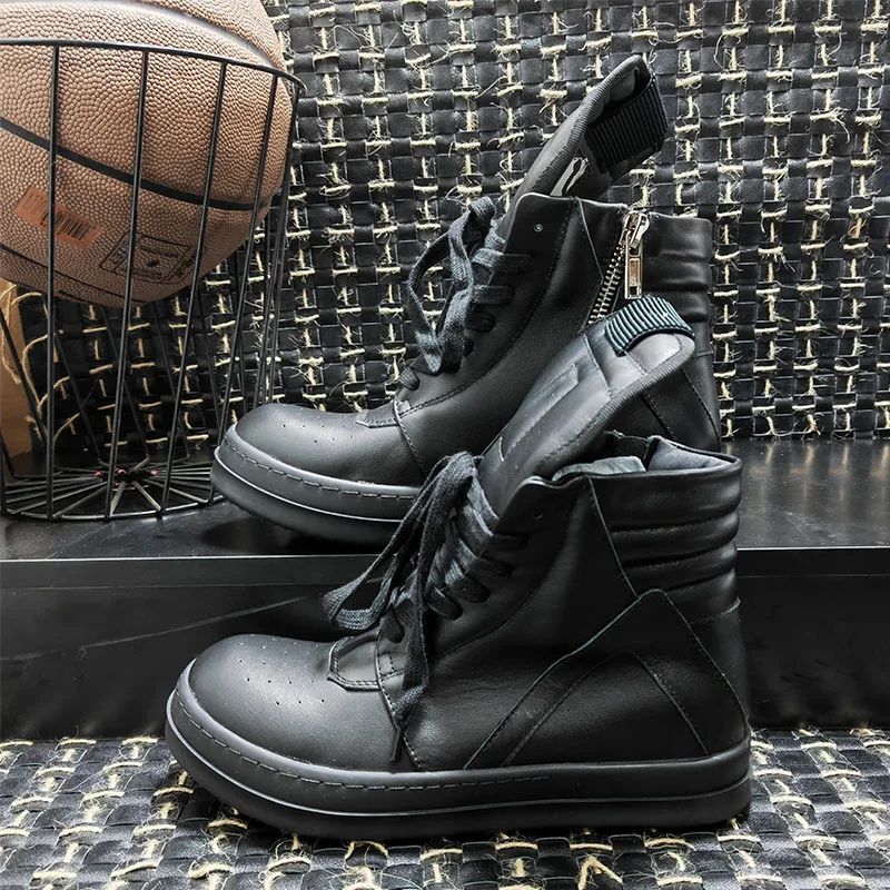 Buty męskie z prawdziwej skóry wysokie buty dla kobiet Owen Vintage oryginalne luksusowe adidasy główna ulica buty z zamkiem błyskawicznym