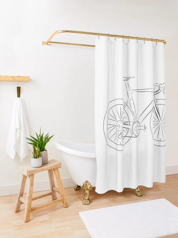 Road Fiets Line Art Zwart Douchegordijn Douchebad Modern Accessoire Badkamers Voor Badkamers Gordijn