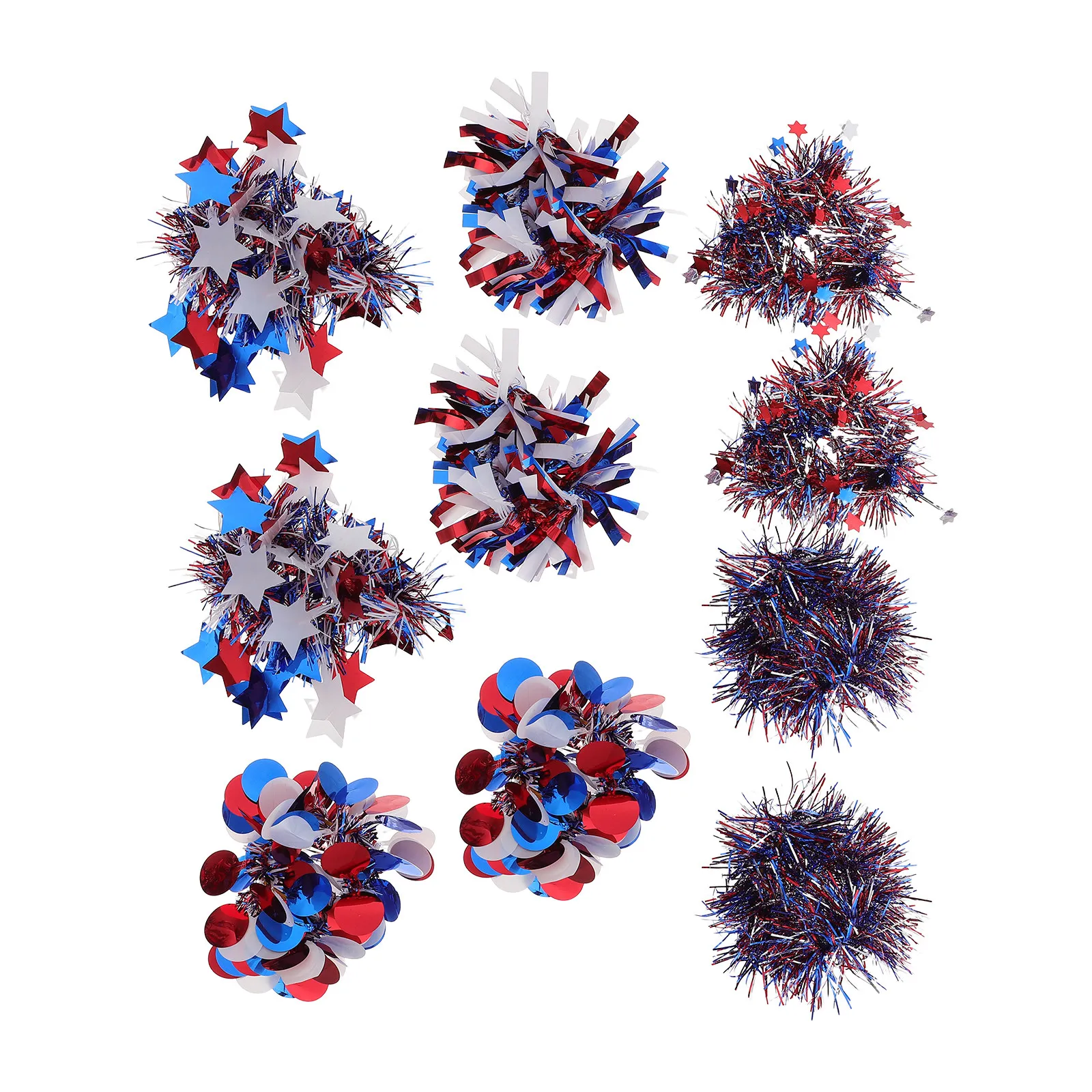 10Pcs Independence Day Pom Poms Wristbands Colorful Glitter Tinsel Wrist Flowers Patriotic Cheerleading Wrist Corsages July 4Th