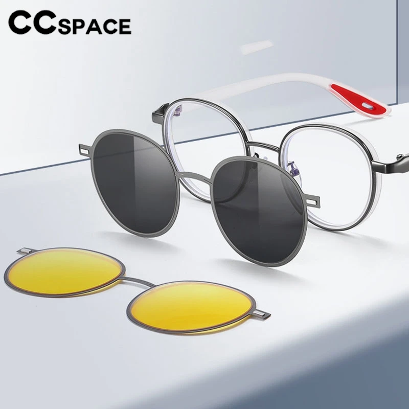 

Мужские очки-клипсы CCspace с диоптриями, антибликовые, для вождения и ночного видения, 3 в 1, магнитные поляризованные солнцезащитные очки