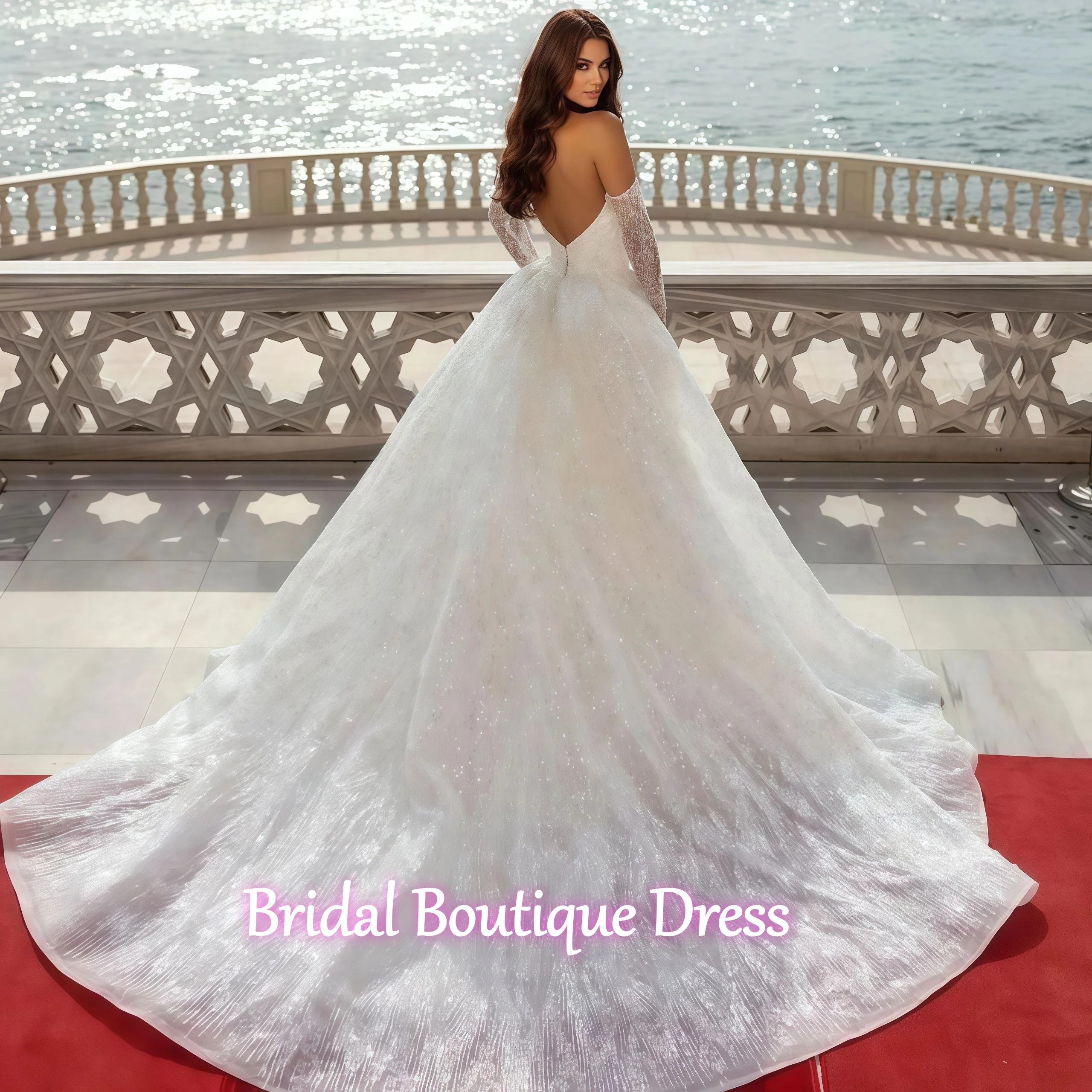 Customized Exquisite Beaded Shiny Deep V-neck Wedding Dress Detachable Robe Elegant Off Shoulder Mermaid Wedding Dress Vestido
