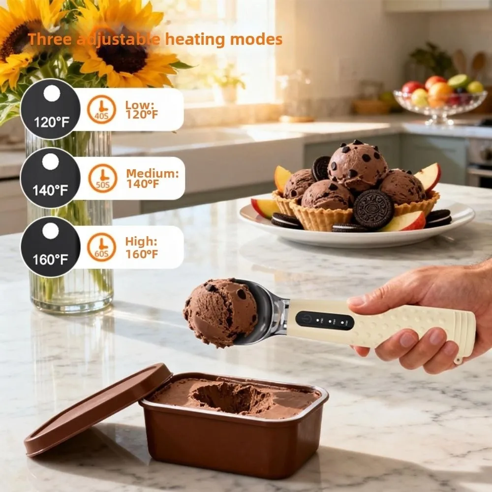 Rechargeable Heated Ice Cream Scoop Adjust Temperature Rapid Heating Electric Preheat Scooper Easy to Clean