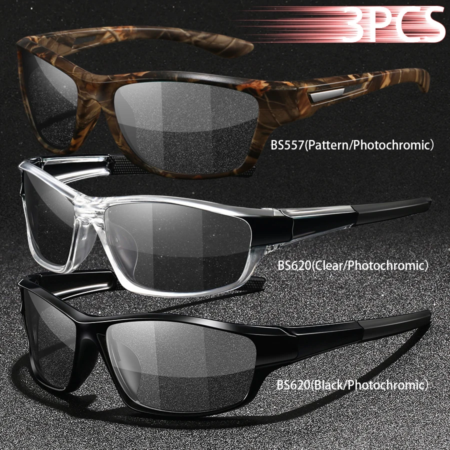 3PCS Photochromic Polarized Sports Vintage Sunglasses Men Women Cycling Driving Mountaineering Chameleon Sun Glasses UV400Eyewer