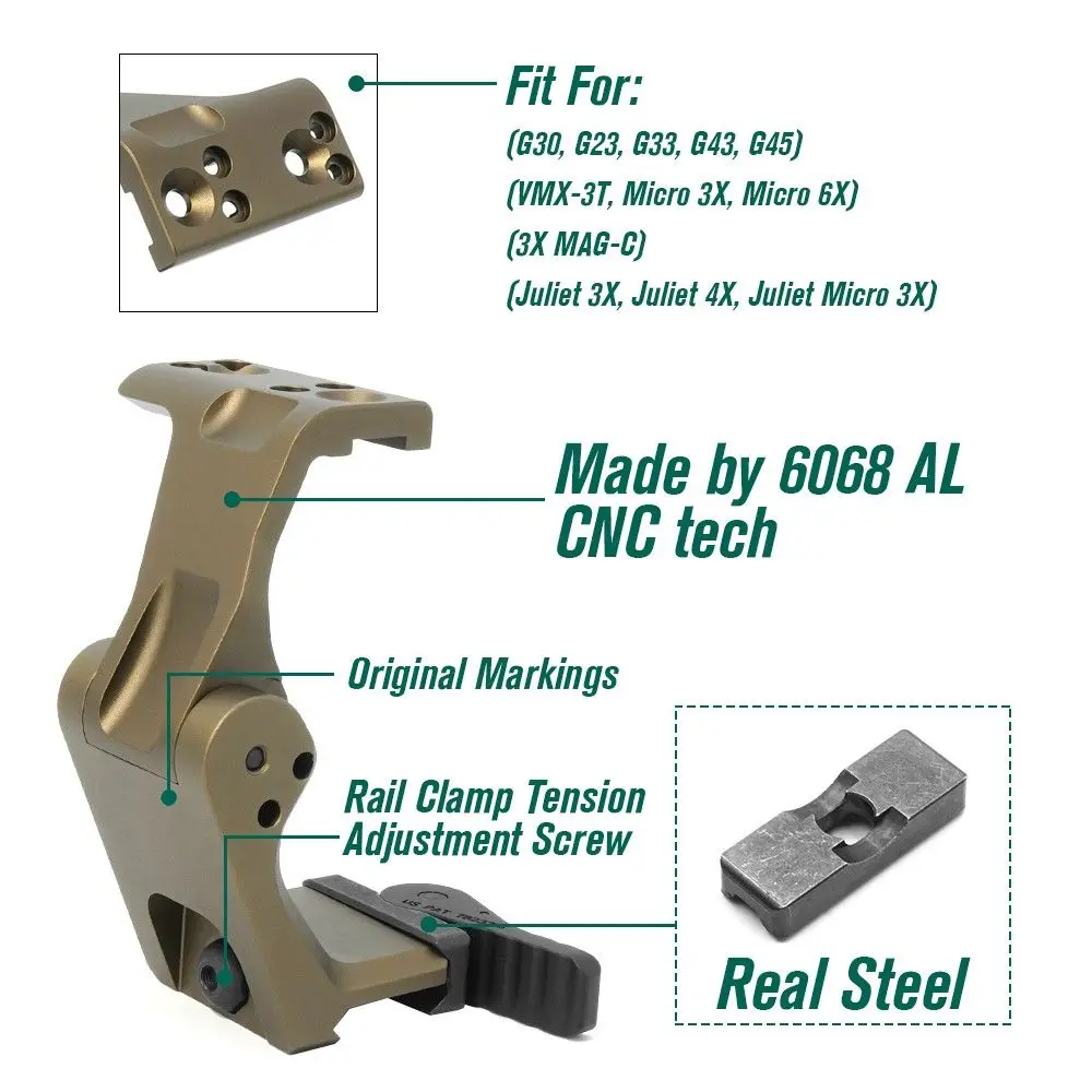 Spec Optics 2.26" Magnifier Mount Flip-To-Center OMNI Geni Hunting Scope Mount FTC Omni Magnifier Mount QD Lever CNC 6068 Aluminum