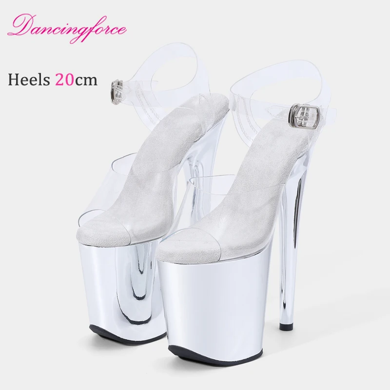 

20CM/8inches Luxury Transparent TPU Upper Chrome Platform Pole Dance Shoes Women Sandals Stripper High Heels Open Toe