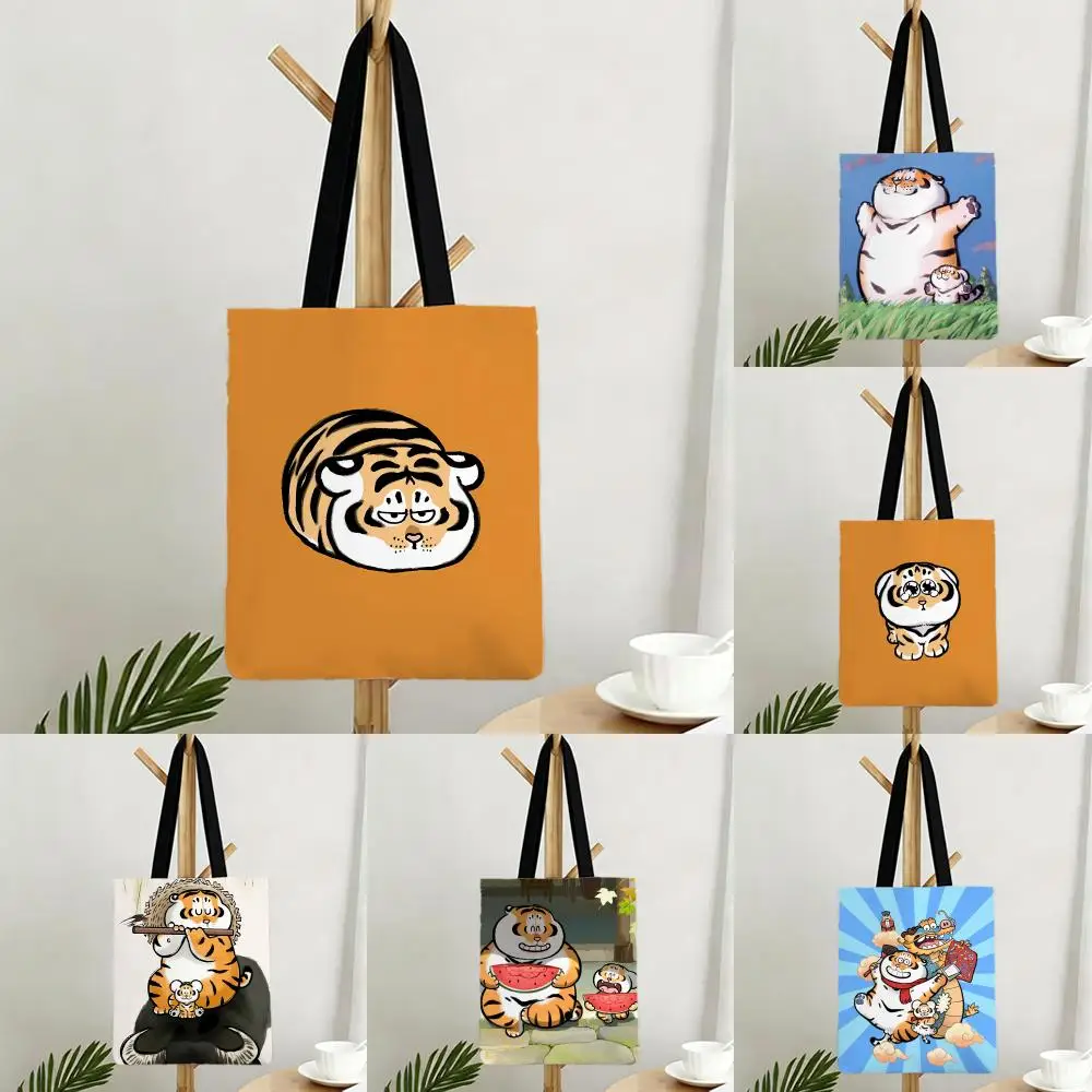 Casual Warm I-I'M Not A Fat Tigers Animal Storage Bags Canvas Bags Series Daily Print Bags Lightweight Shoulder Shopping Bags