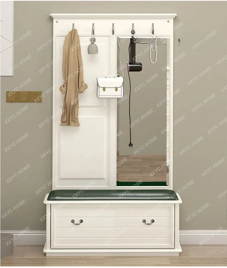 Lsolid wood floor coat rack, shoe changing stool integrated entrance, multi-functional shoe cabinet, bedroom clothes rack