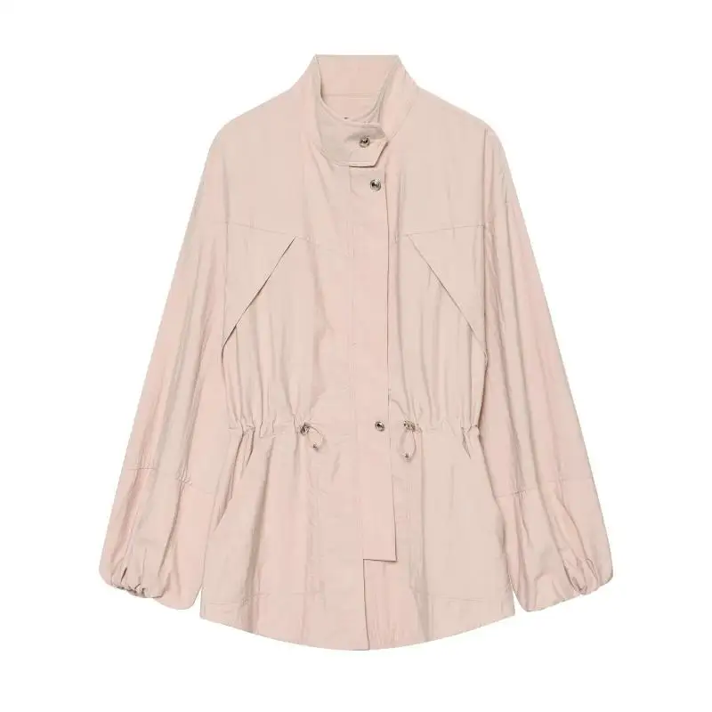 Withered Minimalist Women's Jacket Woman Clothes Tops Female Fashion Light Pink Loose Stand Up Collar Jacket In Southern France