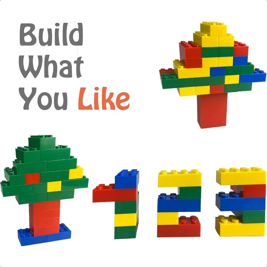 200 peças tijolos de construção clássicos 2x4 tijolos em massa haste brinquedos de construção criativos vermelho amarelo azul verde