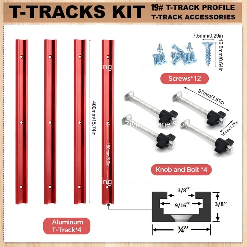 

Woodworking Universal T19T Slot and T Screw Set Aluminum Alloy Rail Push Handle Electric Circular Saw Flip Table Tool