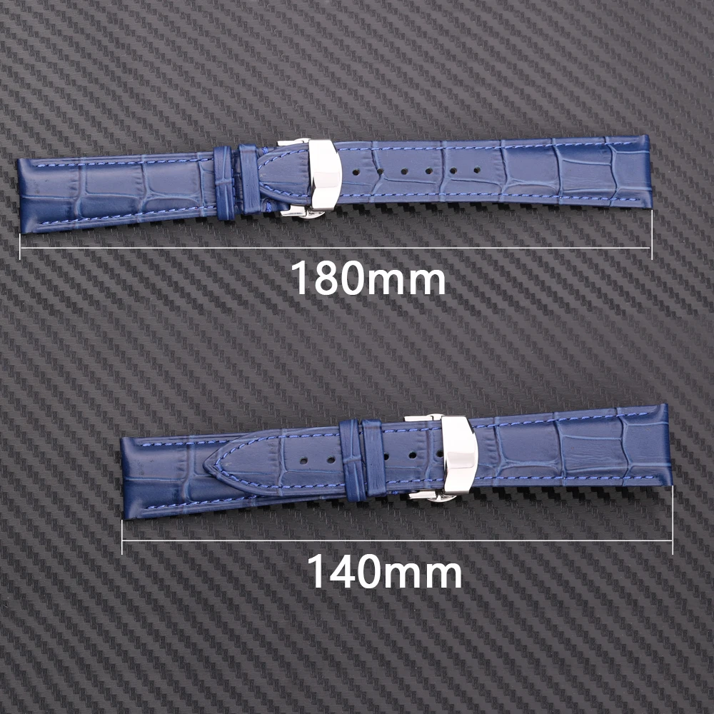 Premium Calfskin Leather Watchband Butterfly Clasp 18 19 20 21 22 24mm Blue Black Red Brown Business-Class Replacement Strap