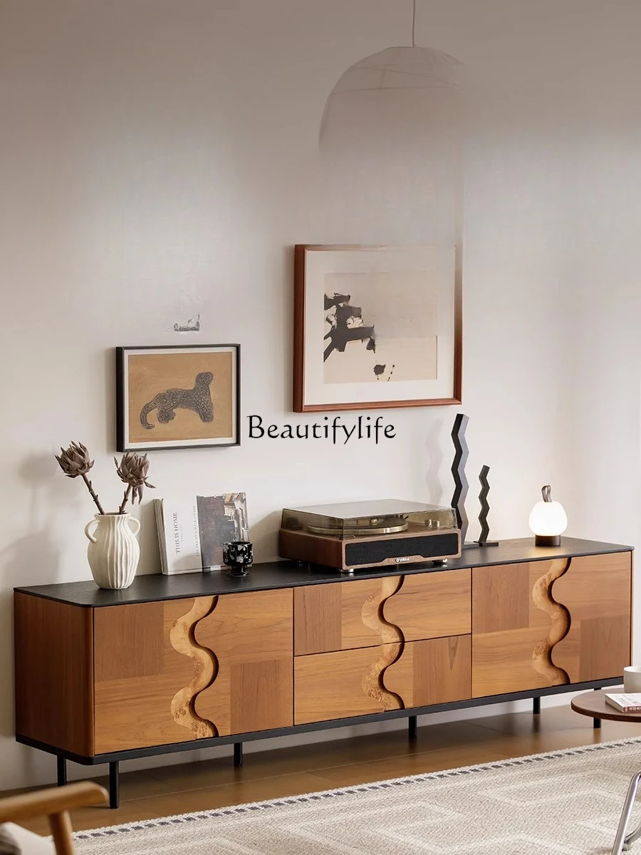 *خزانة تلفزيون من الخشب الصلب على طراز العصور الوسطى، خزانة أرضية منزلية لغرفة المعيشة بالرياح الرملي #3