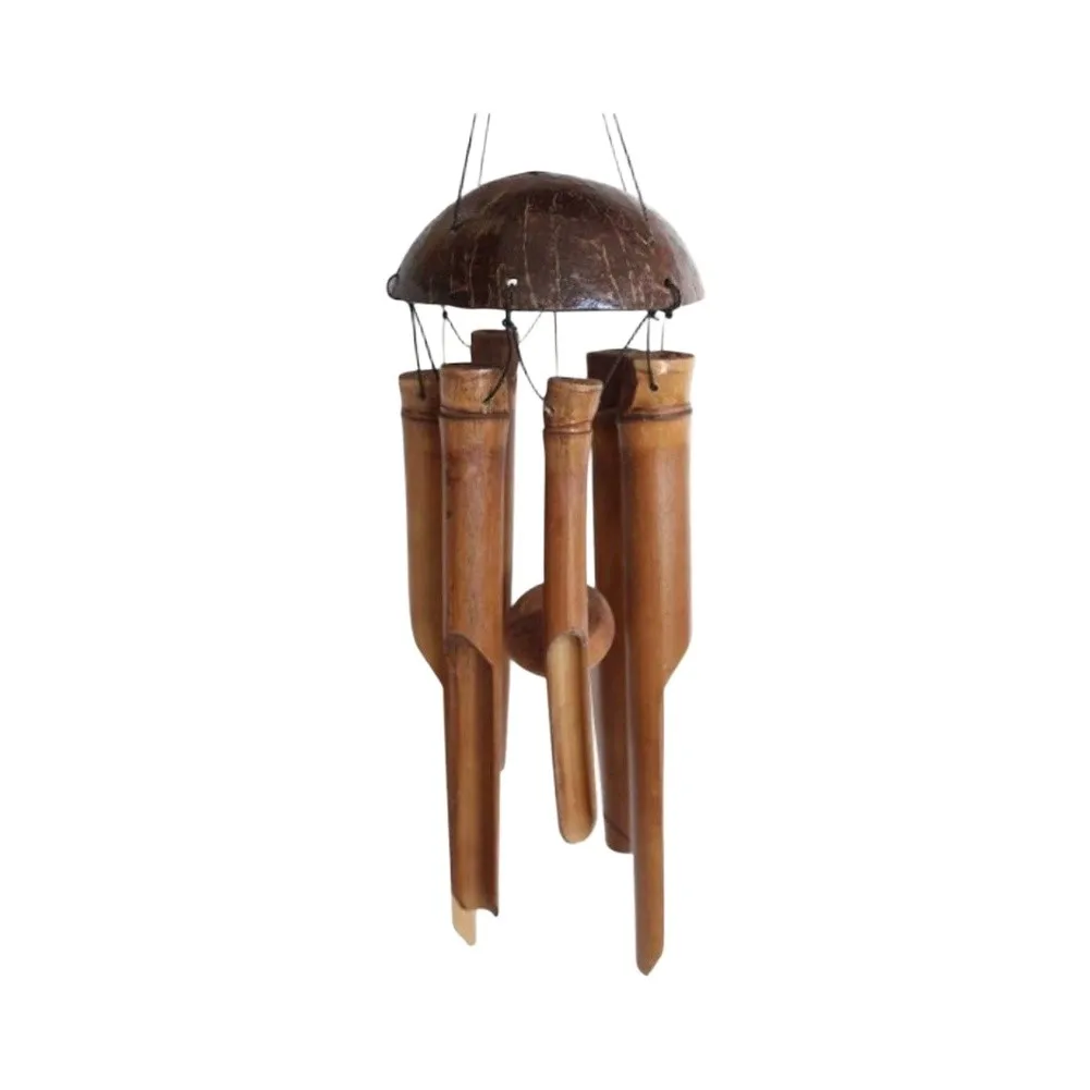 Handmade 25-Inch Wind Chimes Featuring Half Coconut Wood Top and Five Metal Tubes for Deep Tone Indoor and Outdoor Ambient Sound