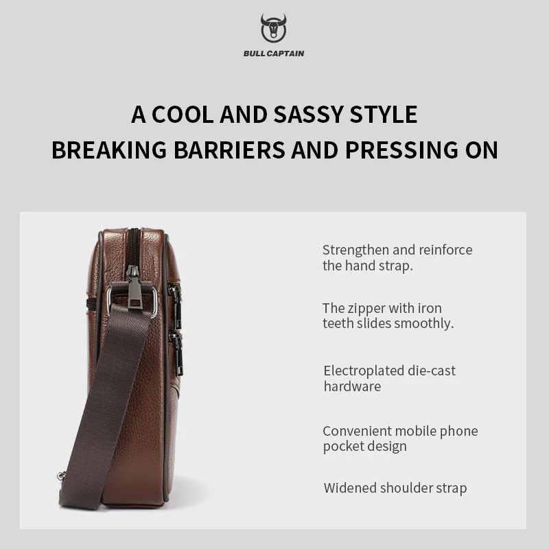 حقيبة كتف جلدية للرجال من BULLCAPTAIN متعددة الوظائف وعالية السعة من جلد البقر حقيبة يد كاجوال حقيبة ساعي البريد